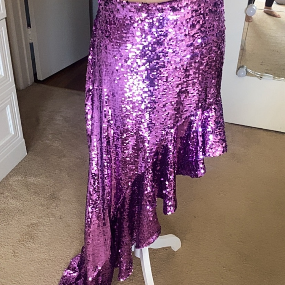 For Love & Lemons Purple Sequin Asymmetrical Hem Skirt